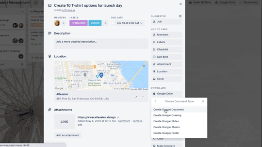 An image showing the Google Drive Power-Up on a Trello card