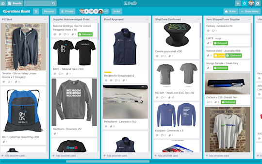 An image showing the SwagUp Operations Trello board